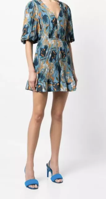 Milly Ellie Floral-Print Mini Dress - Blue Sz 10 New With Tag 2