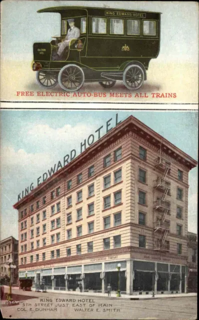 Electric Automobile Auto-Bus King Edward Hotel Los Angeles c1910 Postcard