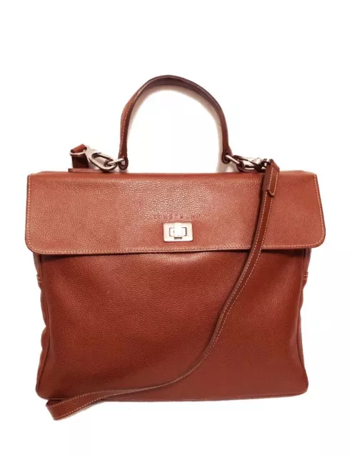 Very Rare Longchamp Cognac Leather Document Holder / Shoulder Strap