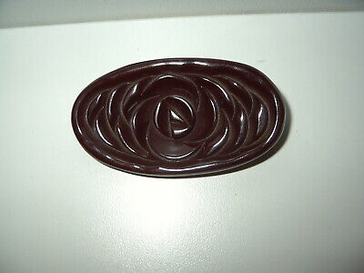 Vintage Chocolate Brown Carved Flower BAKELITE Art Deco Oval Brooch Pin
