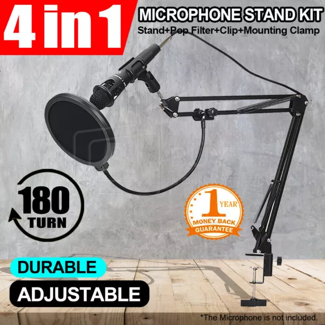 Microphone Suspension Boom Arm Desktop Stand Mic Holder Mount Bonus Pop Filter