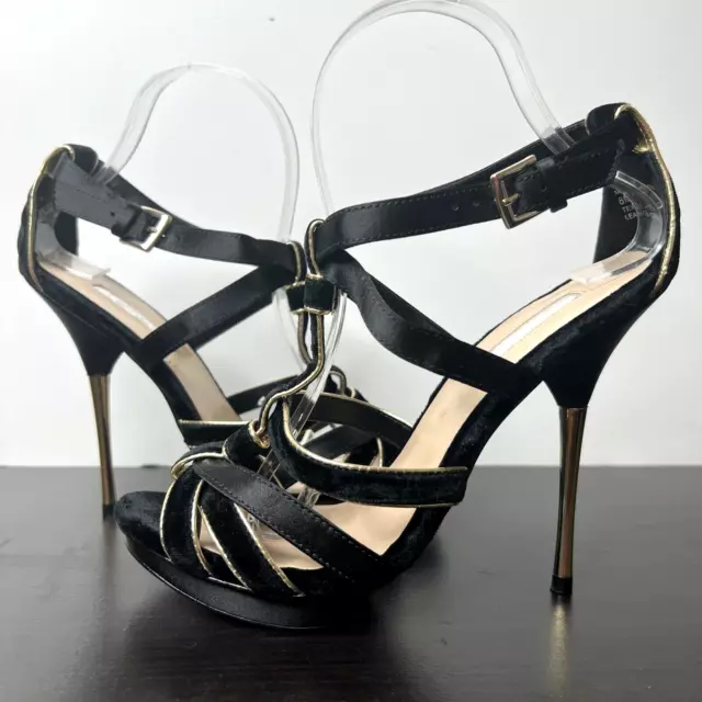H By Halston Heels Sandals US 8 Black Gold Party Shoes Pump SAtin Velvet