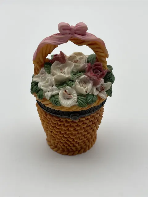 Trinket Box FLOWER BASKET WEAVE Porcelain Decor Vintage
