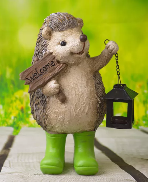 Igel mit "Welcome"-Schild und Deko-Laterne 27,5cm Figur für Garten Eingangstür