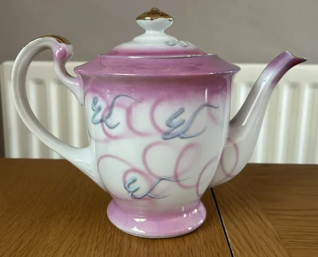 Vintage Pink Dragonware Moriage Geisha Lithophane Tea Pot Japanese