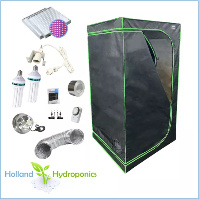 GROW TENT + (2x)LED 225 + CFL 130W 6400K & 2700K LAMPS + FAN + DUCTING Light Kit