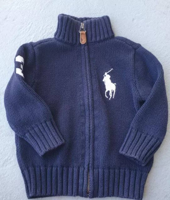 Ralph Lauren Baby Boy's Blue Knit Zip Up Jacket Sz 12 Months 0