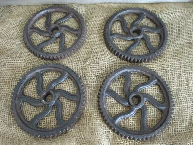 4 Cast Iron Sprocket Wheel Gear Pulley Pully Steampunk 6" Industrial Rustic