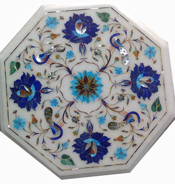 12" marble side end Table Top pietra dura inlaid marquetry art handcrafted work