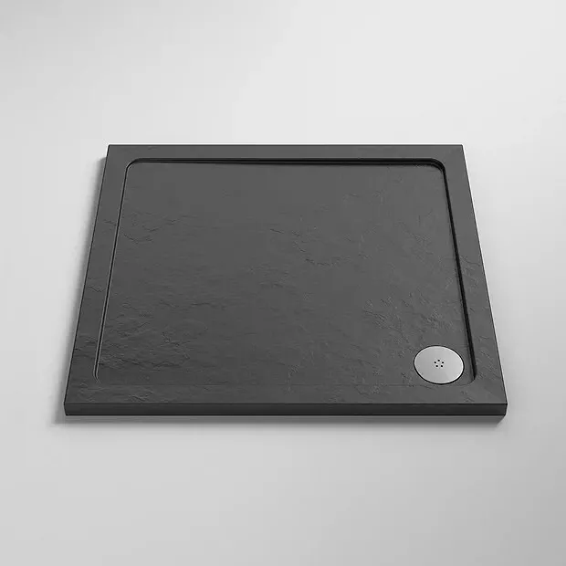 Pearlstone Black Slate Effect 900mm x 900mm Square Shower Tray (No Waste)