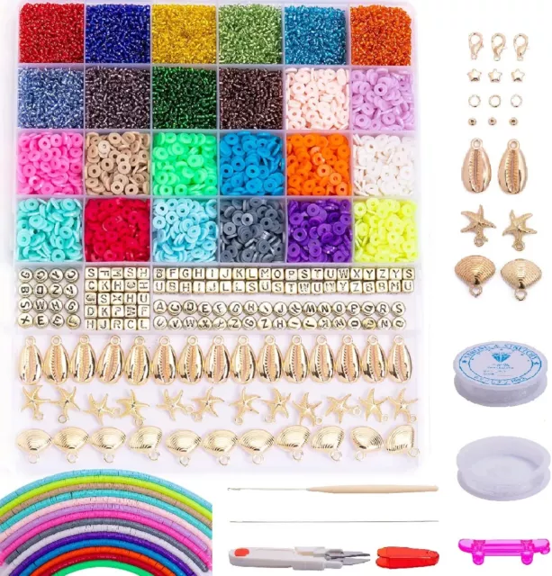 8000Pcs Clay Beads for Jewelry Making Bracelet Kit Flat round Polymer