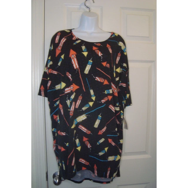 Lularoe Irma Patriotic Firework Design Red White blue top, Large, NWT