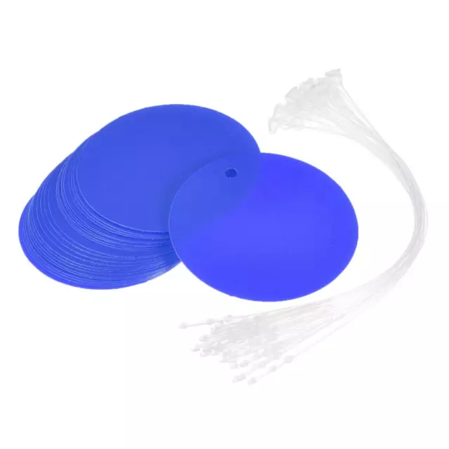 1.95 inch Round Plastic Tags Tear Proof Waterproof Price Tags w Tie Blue 50 pcs