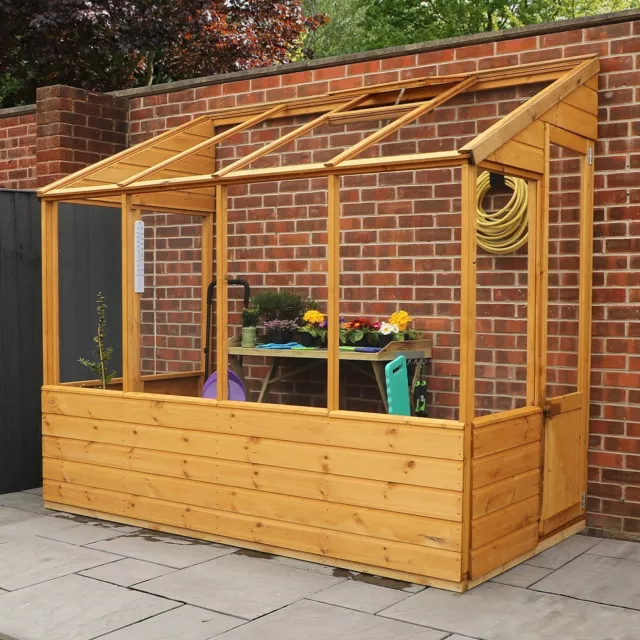 8x4 LEAN-TO WOODEN GREENHOUSE GARDEN POTTING PENT PLANT SHED SHIPLAP T&G 8ft 4ft 2