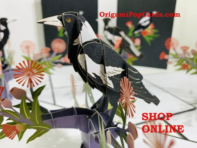 Origami Pop Cards Australian Magpie Bird Lover Greeting Card Happy Mothers Day