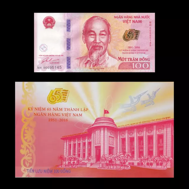 Vietnam 100 Dong 2016 P 125 UNC Commemorative 65th With Folder NR (No Reserve)