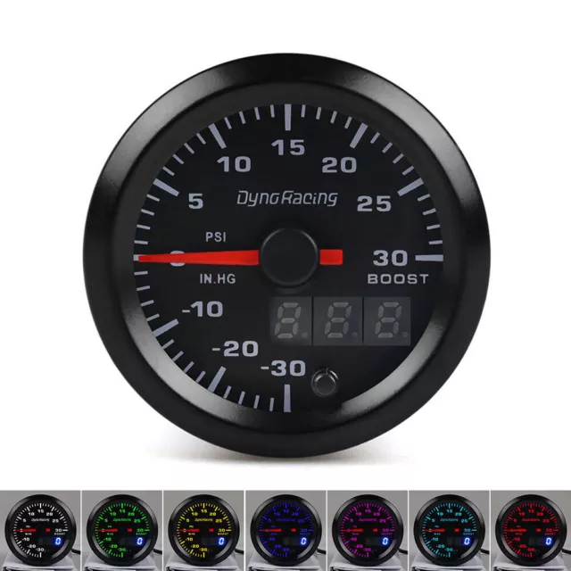 2" 52mm Digital & Pointer 7 Color LED Car Turbo Boost Meter Psi Pressure Gauge