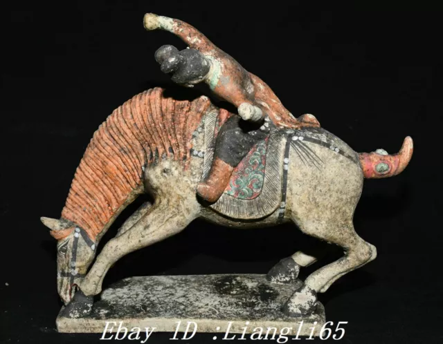 11.4"Dynastie Tang Sancai Keramik Malerei Menschen Person Pferd Statue