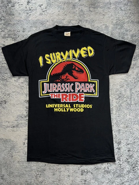 VINTAGE I SURVIVED Jurassic Park The Ride Shirt Sm Black 90s Universal