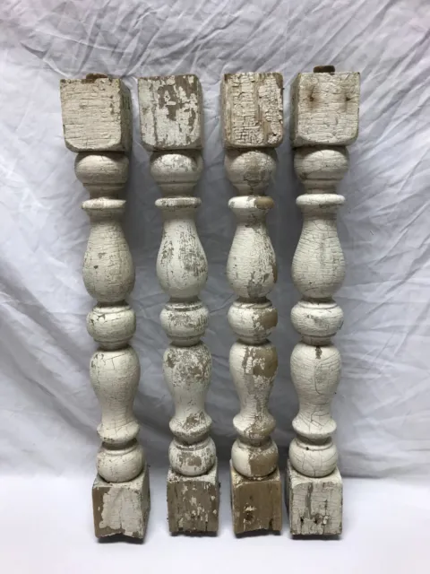 Set 4 VTG Shabby White Wood Turned Spindle Porch Balusters Table Legs 1383-23B