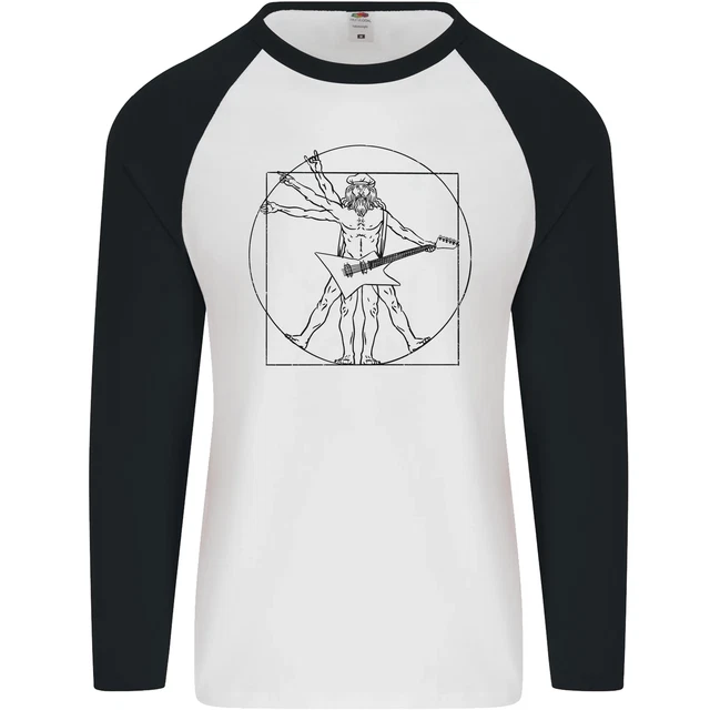 T-shirt da baseball Old Rocker Vitruvian chitarrista divertente da uomo L/S