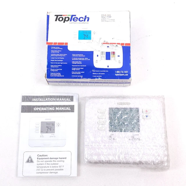 BRAND NEW Top Tech TT-P-705 Single Stage Programmable Digital Thermostat 1H/1C