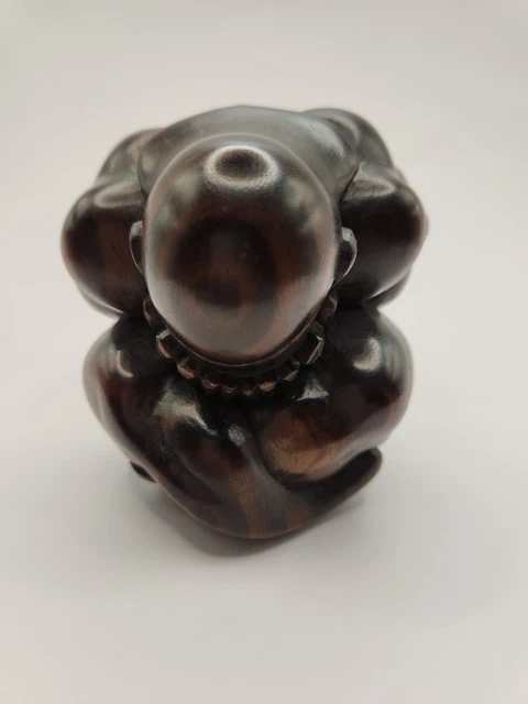 Vintage Dark Hardwood Hand Carved Bali Indonesia Weeping Buddha Yogi Figurine