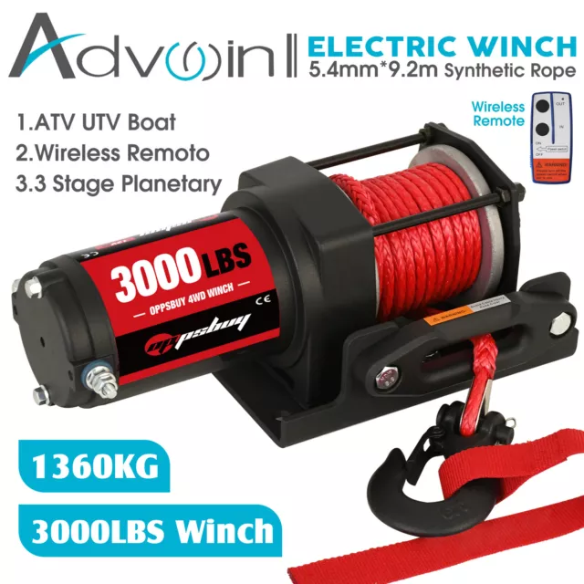 Advwin Electric Winch 3000LBS/1360KG 9M Synthetic Rope Wireless 4WD BOAT ATV UTV