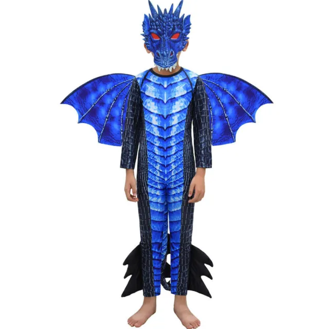 Halloween Dinosaur Costume+Mask Kids Boys Cosplay Party Outfit Fancy Dress Up