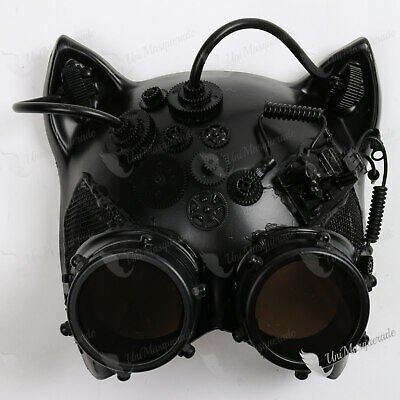 Black Gatto Cat Pair Goggles Venetian Steampunk Fusion Cosplay Halloween Mask
