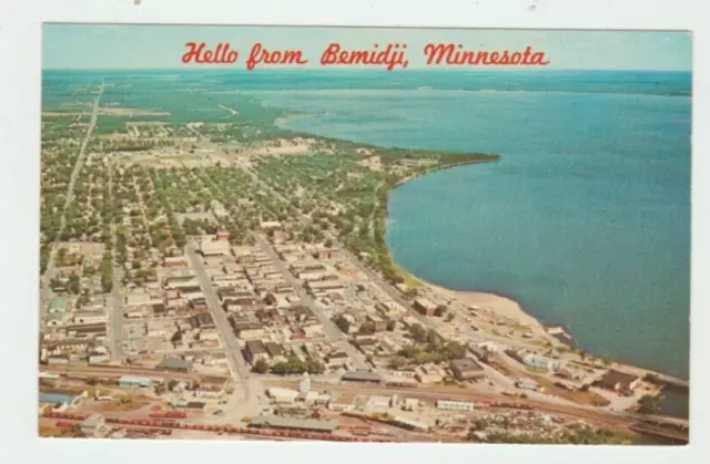 Hello from Bemidji Minnesota Aerial view Home of Paul & Babe Vintage Postcard P4
