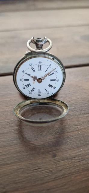 Montre à Gousset Ancienne Française, Mécanique 8 Rubis, émail, Argentée - Vintage Circa 1900-1919