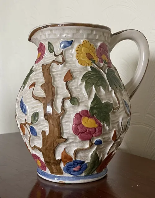 Vintage Large Indian Tree Hand Ceramic Painted Jug Decorative Vase