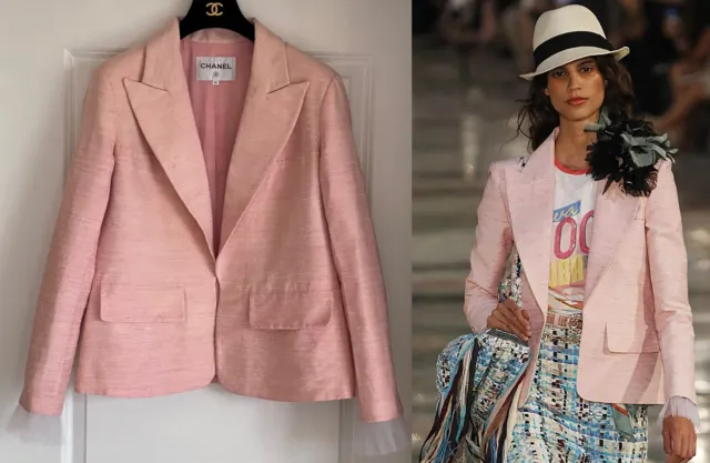 GORGEOUS 17C CUBA Chanel Pink Cc Logo Buttons Silk Jacket Blazer 46 $999.00  - PicClick
