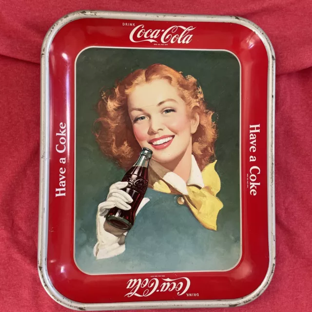 Vintage 1948 Coca-Cola Metal Serving Tray "Have A Coke" Redhead Girl 13 x 10.5