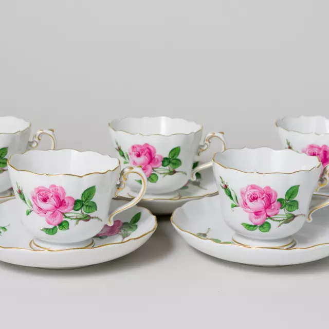 Meissen 5 x Kaffeegedeck 2 tlg. Rote Rose Alte Form 4. Wahl