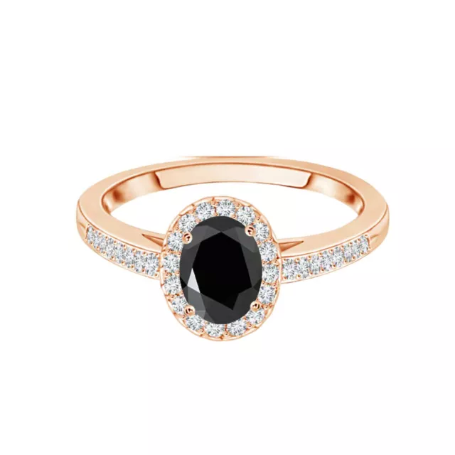 Ovale 1.20 Cts Noir Spinelle 925 Argent or Rose Vermil Bague Solitaire