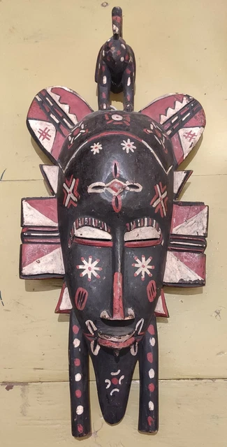 Antique African Mask Wooden Tribal Senufo Kpelie Art Hand Carved Wood No.1