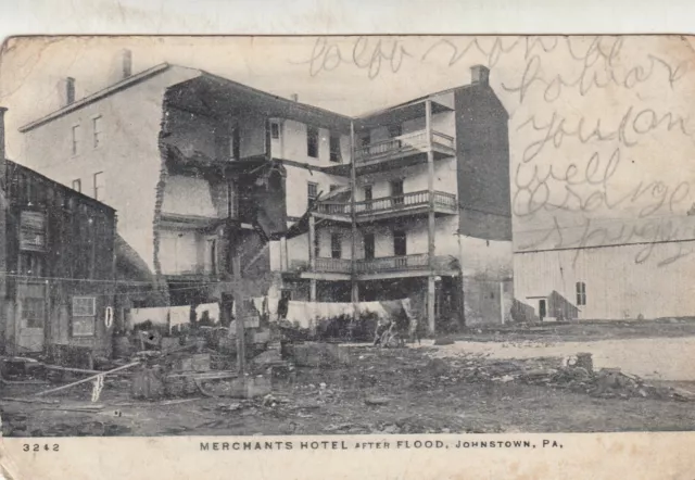 Vintage RPPC Real Photo 1907 Postcard ~Merchants Hotel Johnstown ,Pa after FLOOD