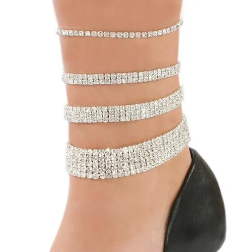 Golden/Silver/Multi Crystal Diamante Stretchable Anklet/Payal Foot Jewellery
