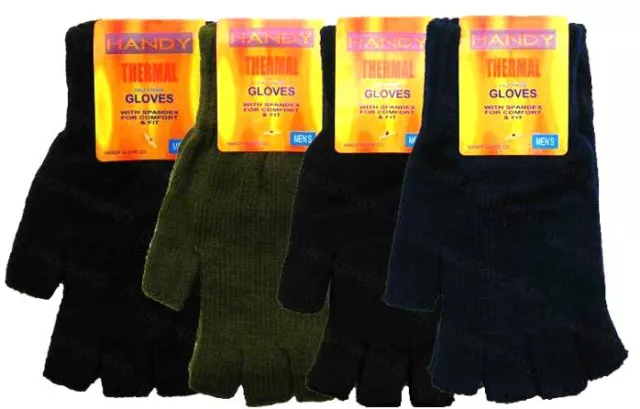 Mens Fingerless Gloves Adults Plain Thermal Knitted Winter Warm Half Finger