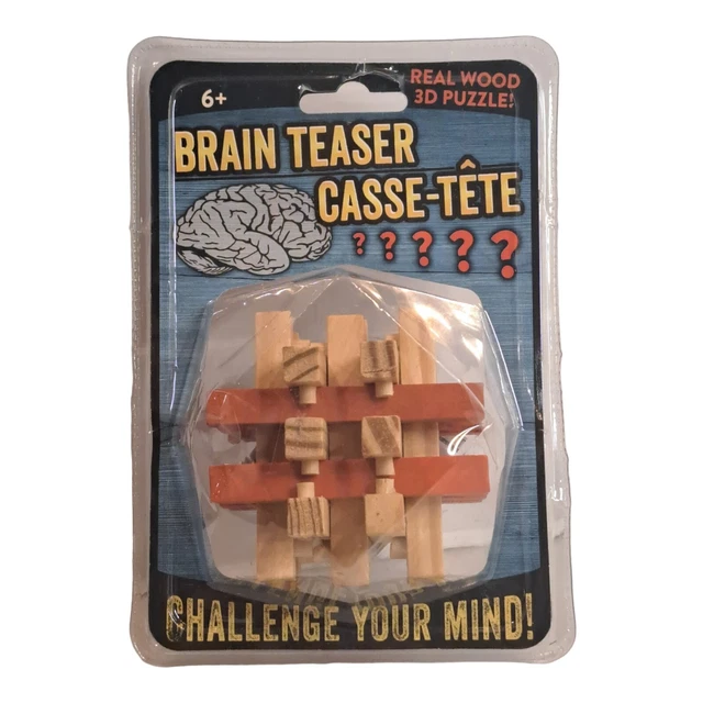 BRAIN TEASER CASSETETE Real Wood 3D Puzzle Challenge Your Mind Game