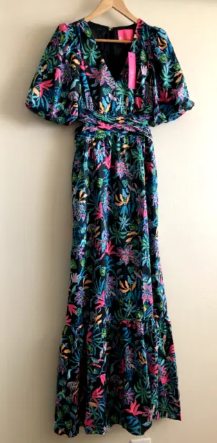 NWT Lilly Pulitzer Sz 0 Maxi Dress Floral Print Cutouts Onyx Paradise Glow $298