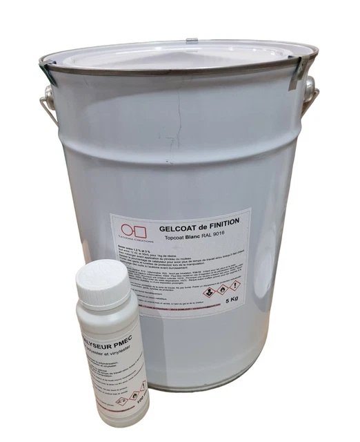 Topcoat / gelcoat de finition polyester blanc 6 Kg, paraffiné, avec catalyseur