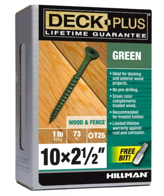 Hillman Deck Plus #10 x 2.5-in Green Wood and Fence Screw (73-Per Box)