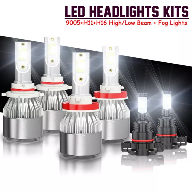 For Chevy Silverado 1500 2007-2015 - 6x 6000K led Headlight Hi/Lo+Fog Bulbs Kit
