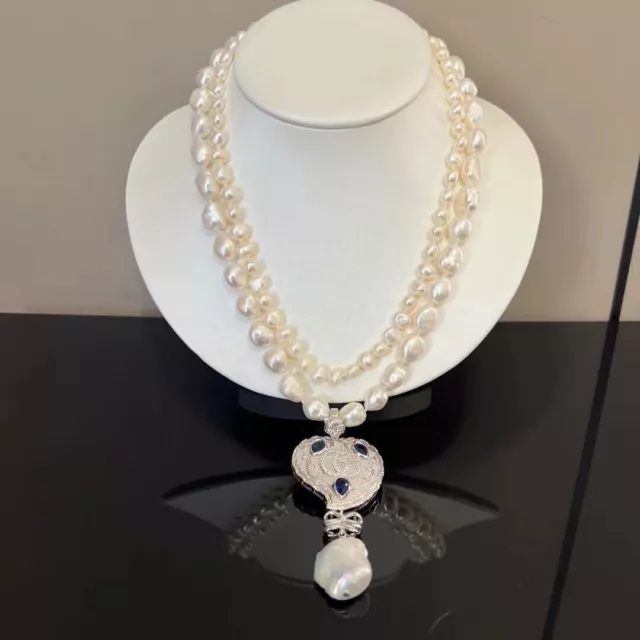 Double Strand Natural Baroque  White  South Sea  Pearl Necklace 18 " 19"