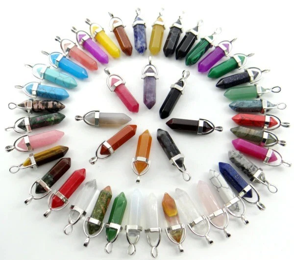 Wholesale 60pcs Assorted Stone Quartz Hexagonal Bracelet Necklace Pendant