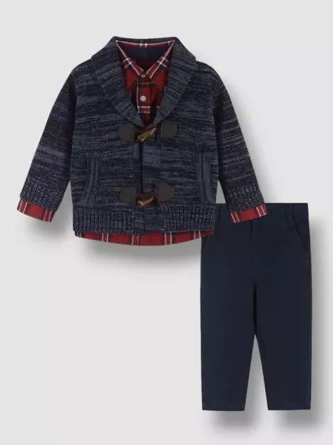 $69 ANDY & EVAN Baby Boy's Blue 3-Piece Sweater, Shirt & Pants Set Size 9-12M