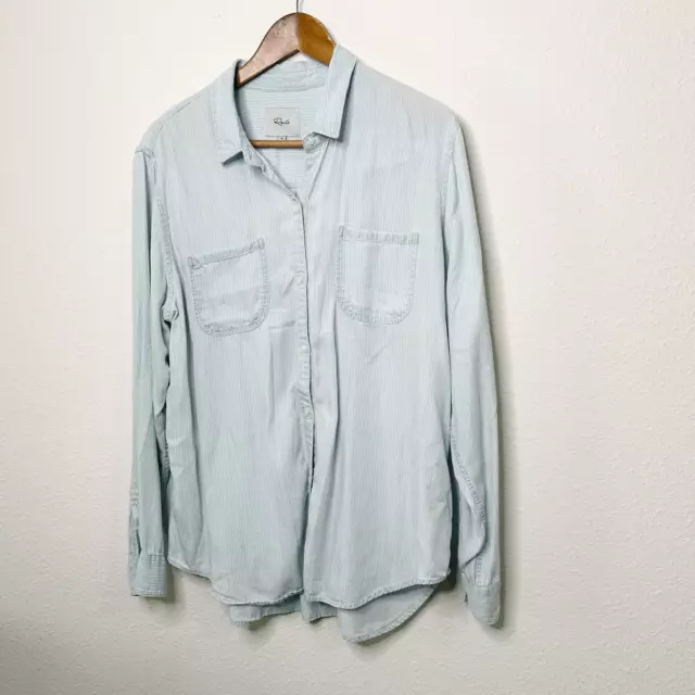 Rails Women’s Blue Micro Striped Button Front Tencel Long Sleeve Shirt Size XL
